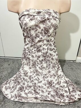 Vintage women’s  Y2K Vintage Strapless Dress Cream Brown Floral